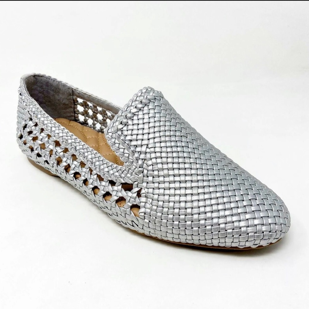 Women’s Birdies The Starling Silver Woven Slip On Vegan Leather Loafers,Size 7.5